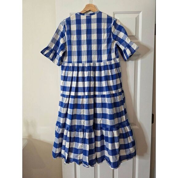 WHIT TWO $228 Anthropologie Gingham Tiered Midi Dress in Blue Motif, Size S - Picture 9 of 10